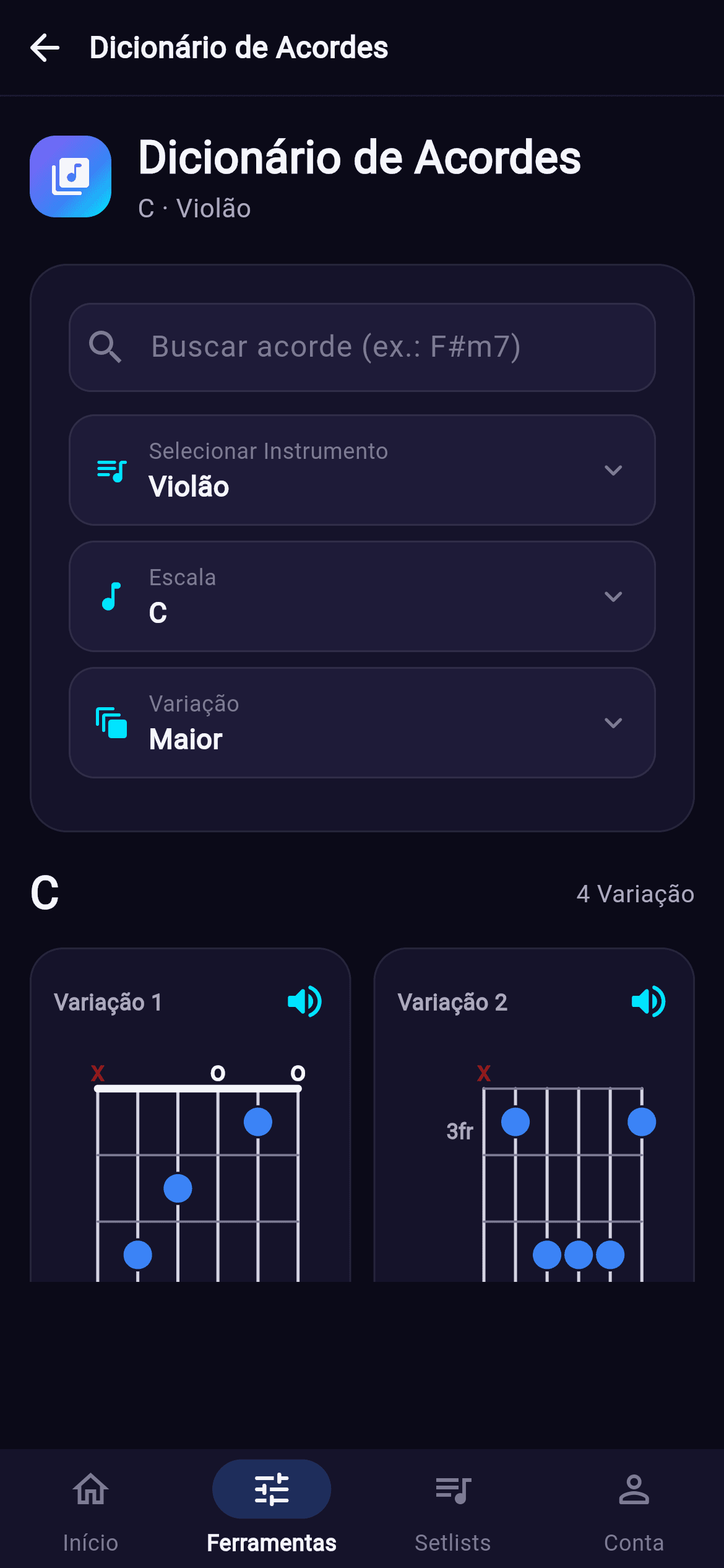 Afinador, metrônomo e dicionário - tablet