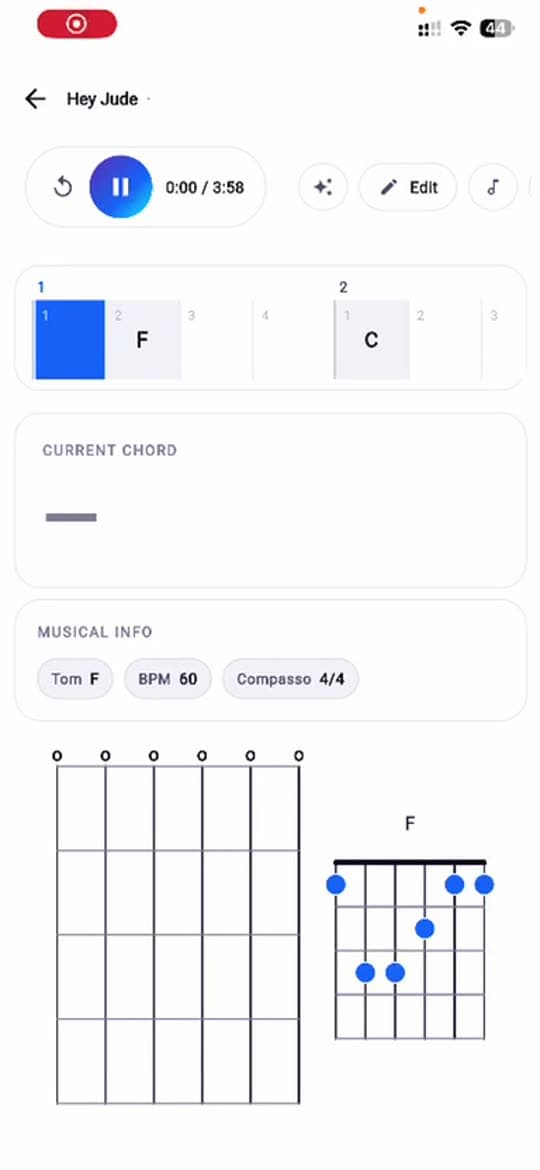 Chorda mobile player with synchronized chords